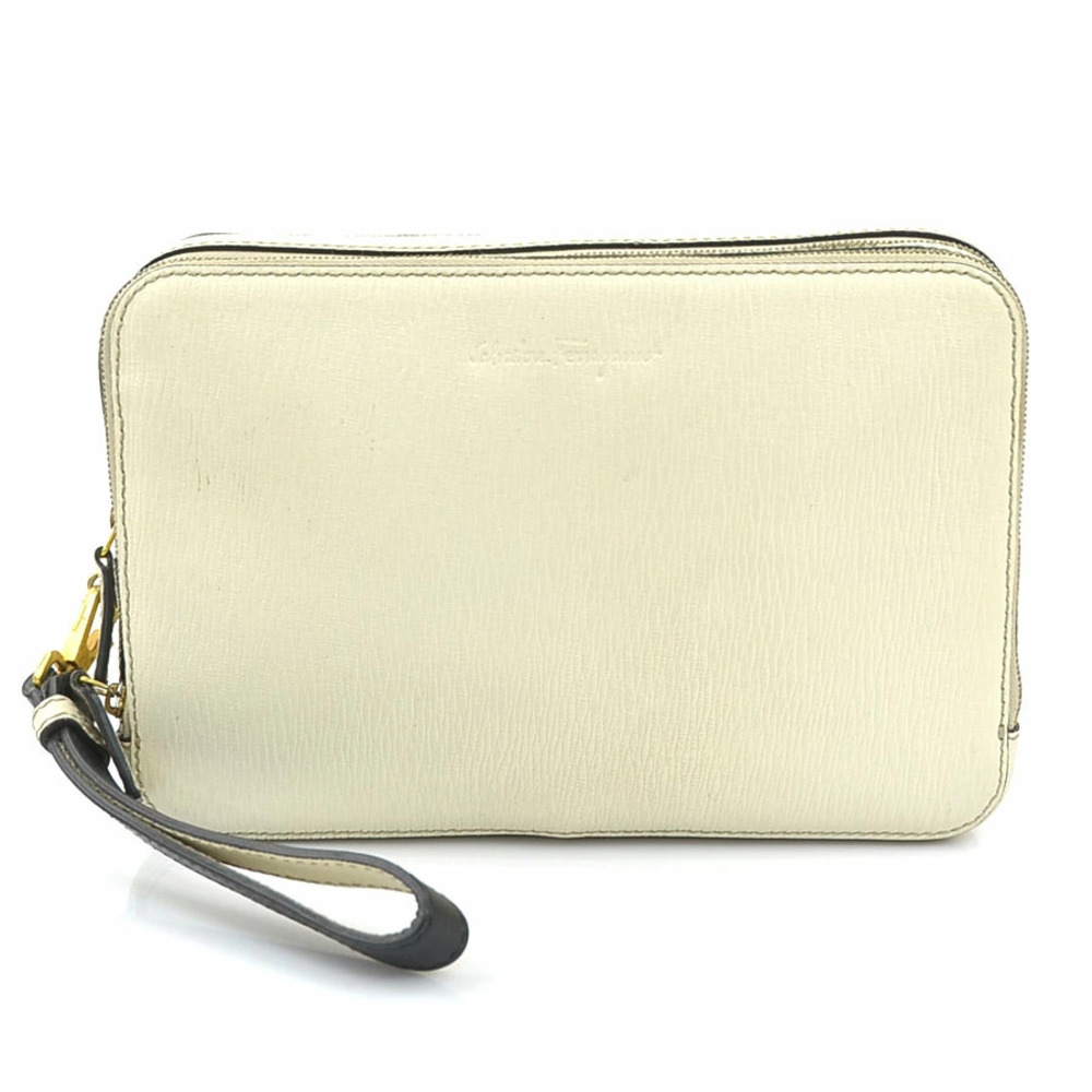 Salvatore Ferragamo Leather Shoulder Bag Ivory White